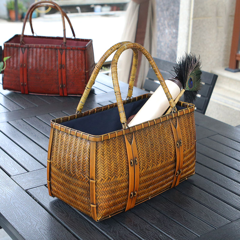 Woven Basket Set - Kadın Çanta Lüks Tasarımcı Dokuma Bambu