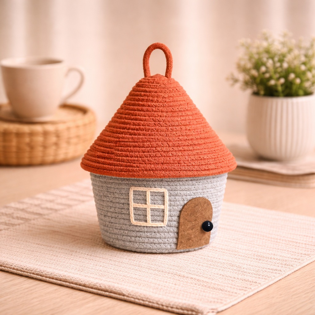 Woven Basket Set - Pamuk İp Örgülü Kapaklı Saklama Sepeti,