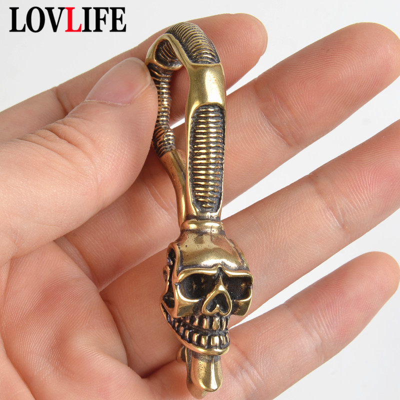 Antique Brass Hook - Masif Pirinç Anahtarlık Kafatası Şeklinde Bel